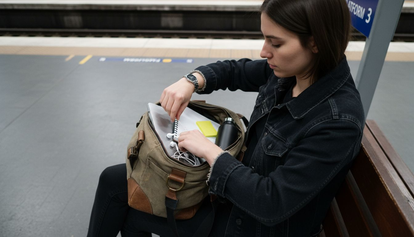 Messenger bag contents neatly organised