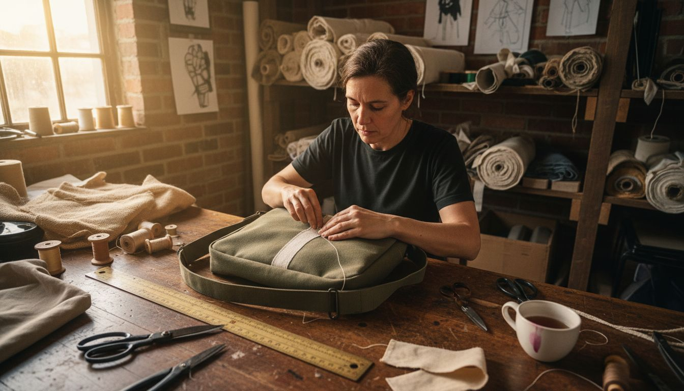 Artisan making sustainable canvas gift bag