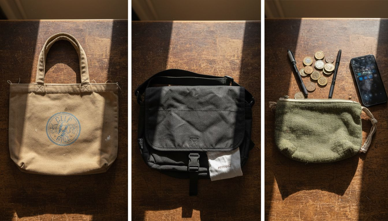 Three utility bags showing diverse materials