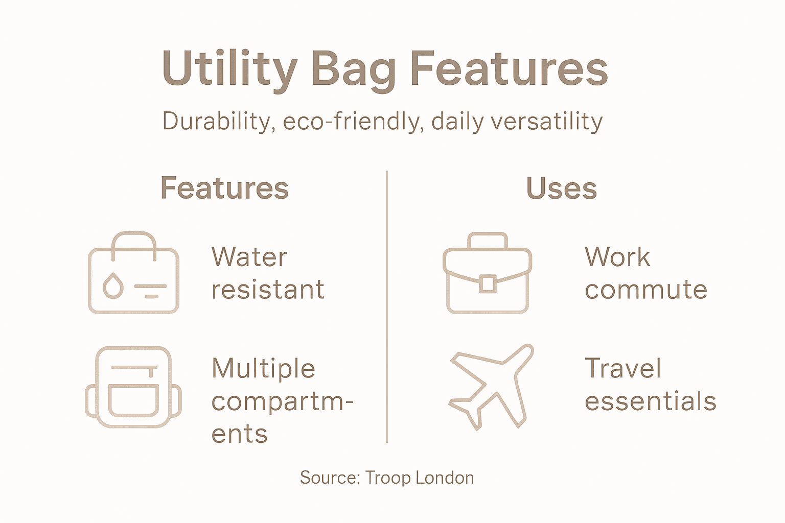 Infographic showing utility bag features and uses