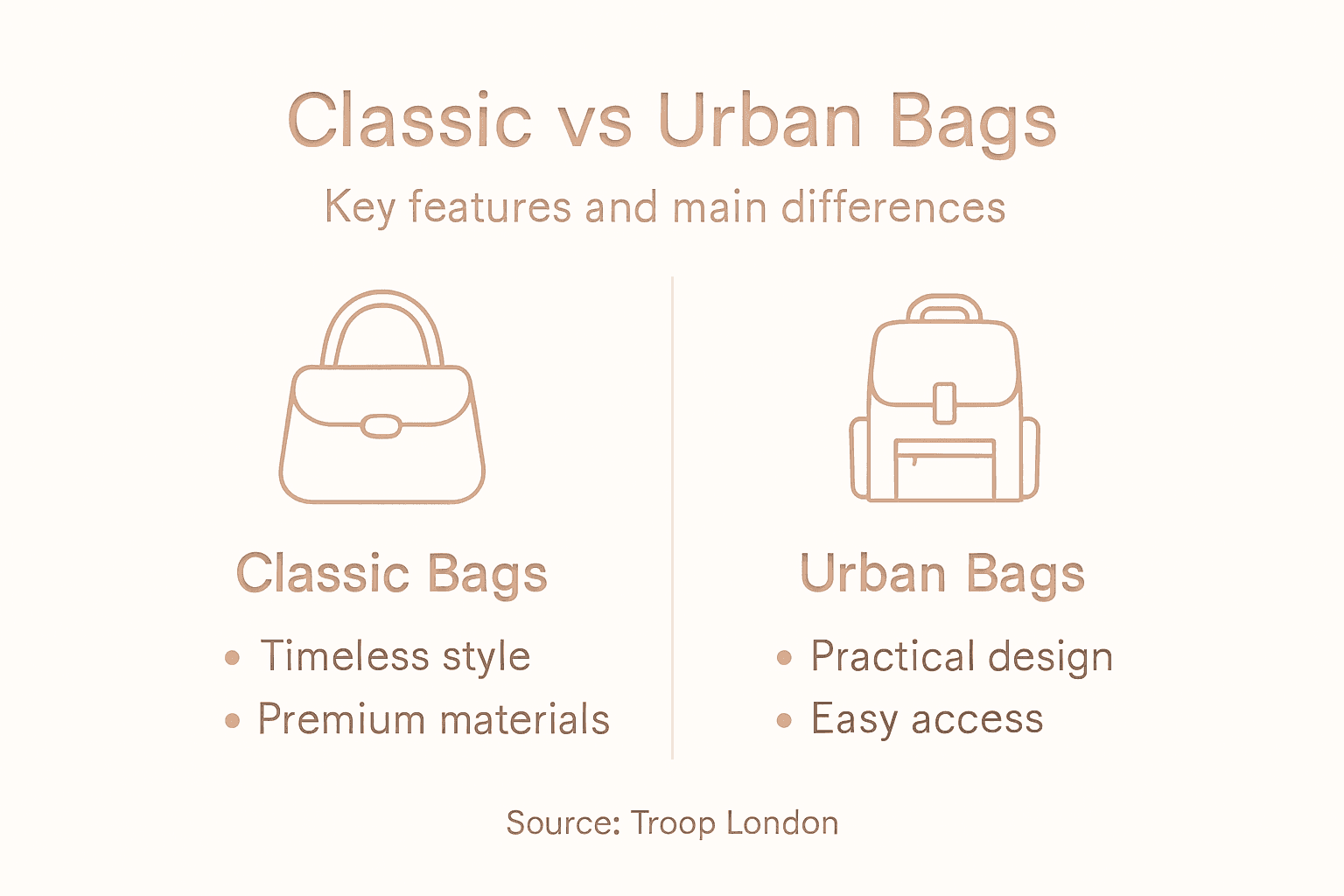 Infographic comparing classic and urban bags