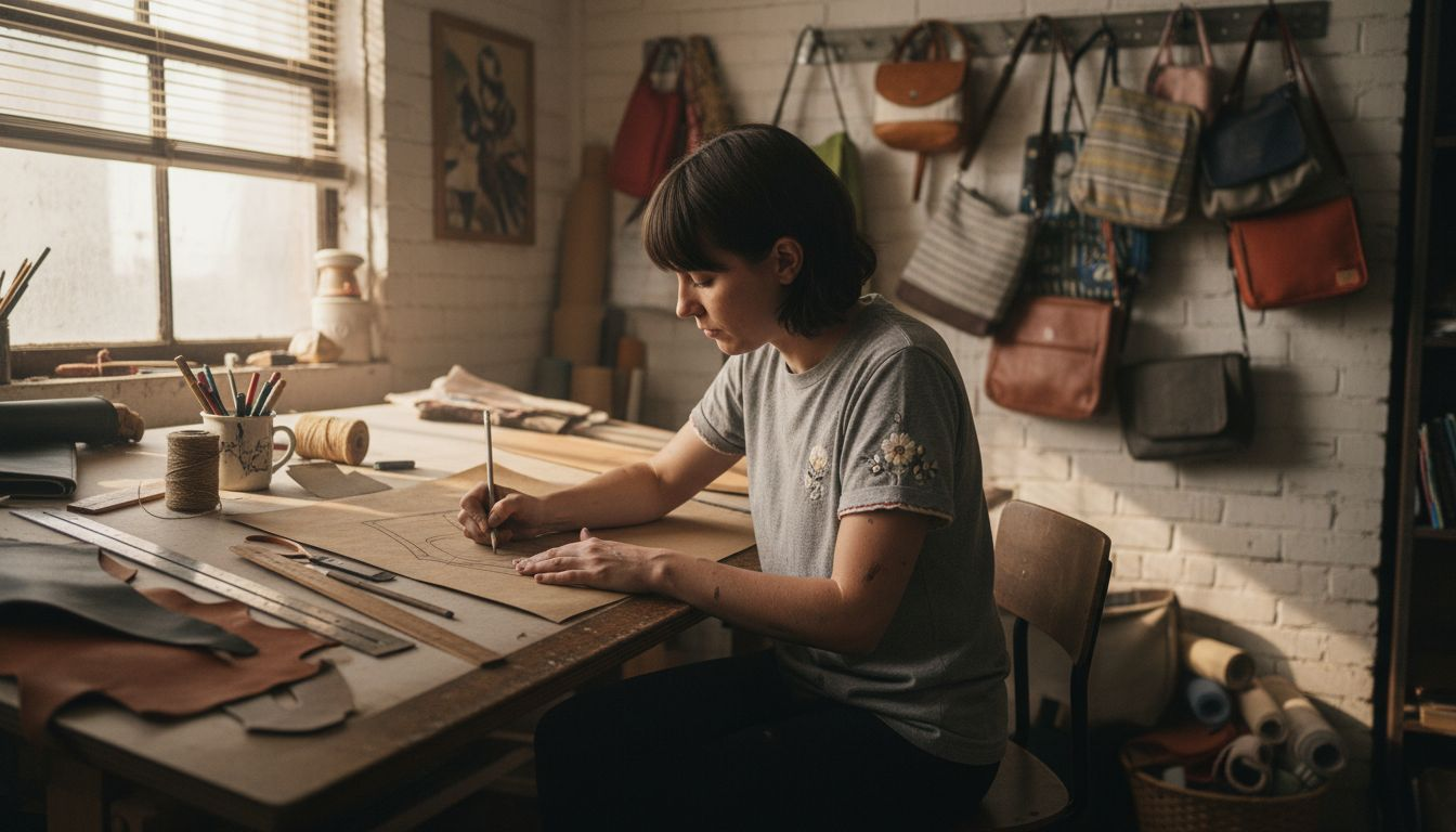 Designer drawing modern bag details