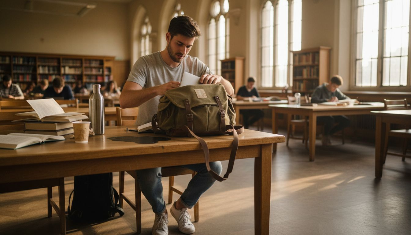 Student using canvas bag while studying