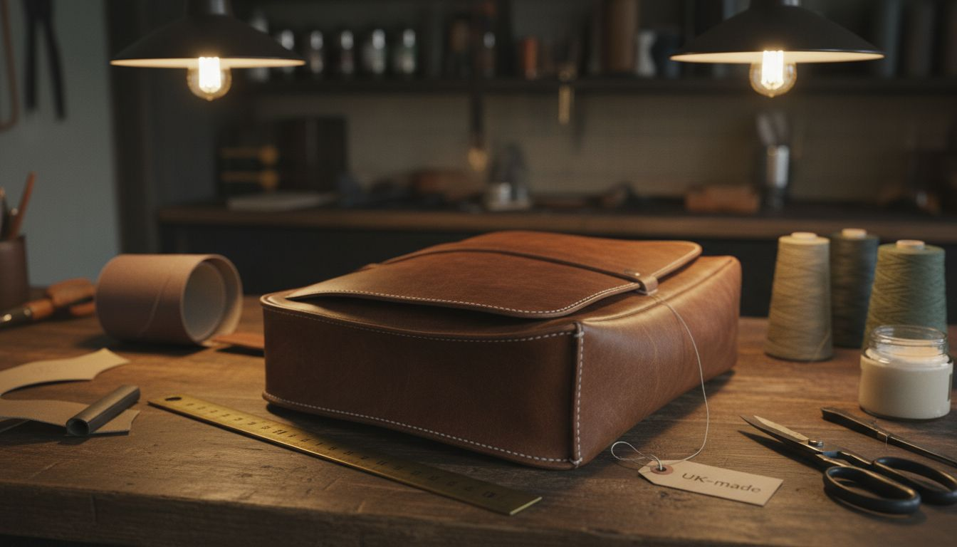 Close-up full-grain leather bag details
