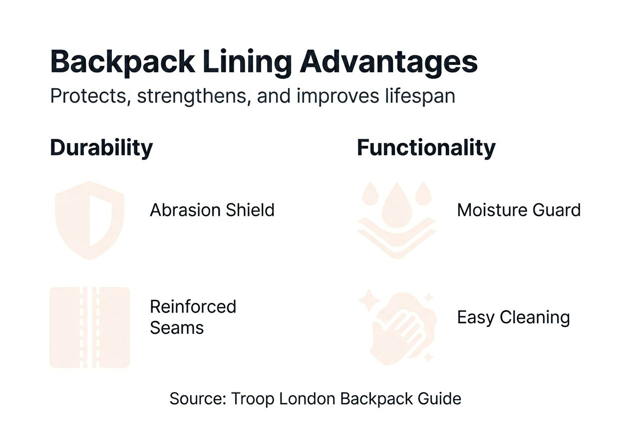 Infographic summarizing backpack lining advantages