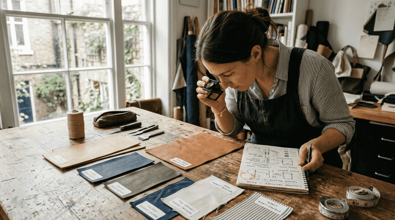 Designer comparing bag material samples