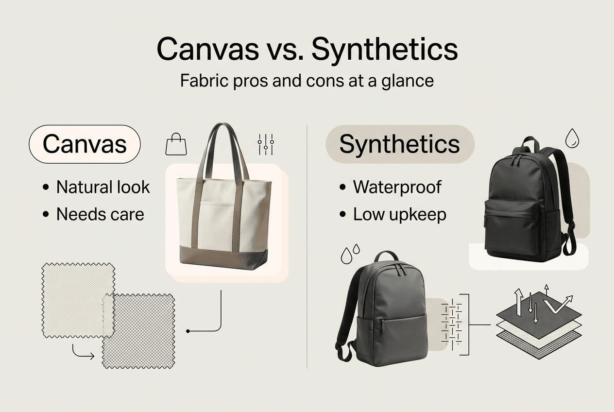 Infographic comparing canvas and synthetic bag fabrics