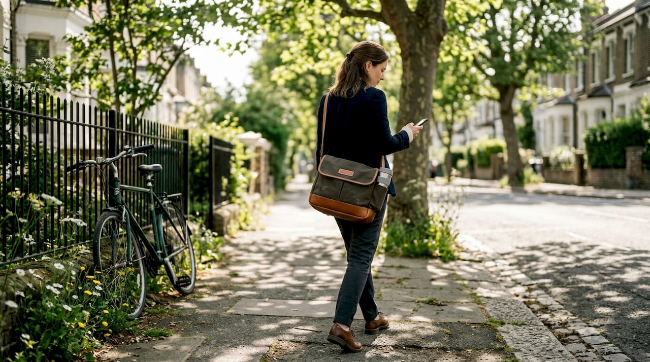 Woman using handmade sustainable bag outdoors