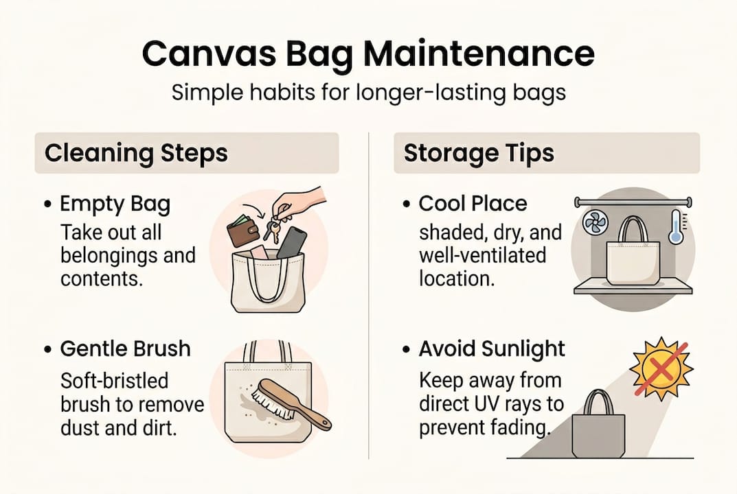 Infographic outlines canvas bag care steps