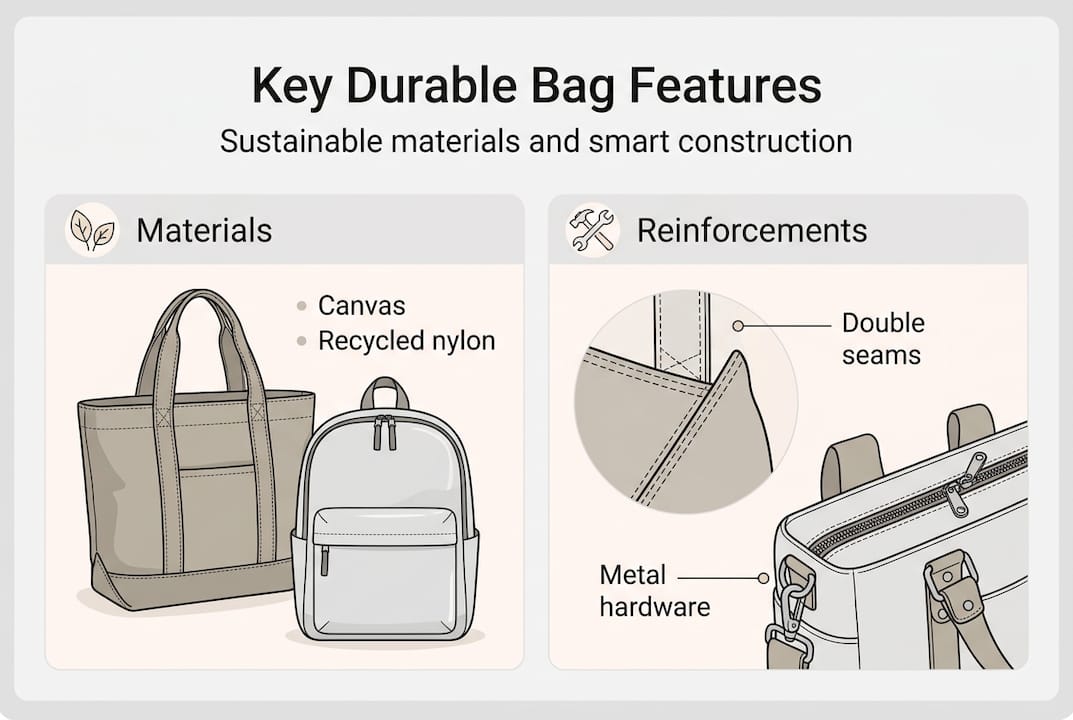 Infographic showing durable and sustainable bag features