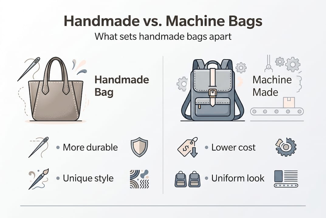 Handmade versus machine bag comparison infographic