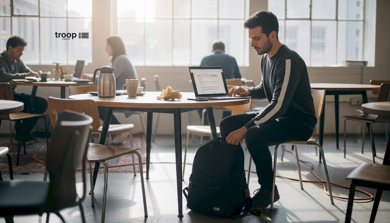 Urban nylon backpack in coworking setting