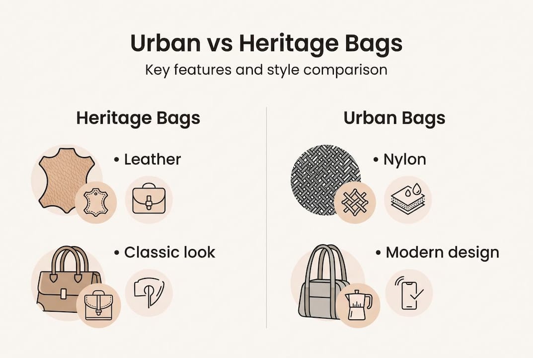 Infographic comparing urban and heritage bags
