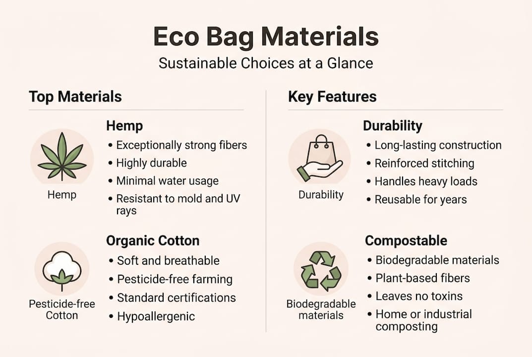 Infographic comparing eco bag materials and features