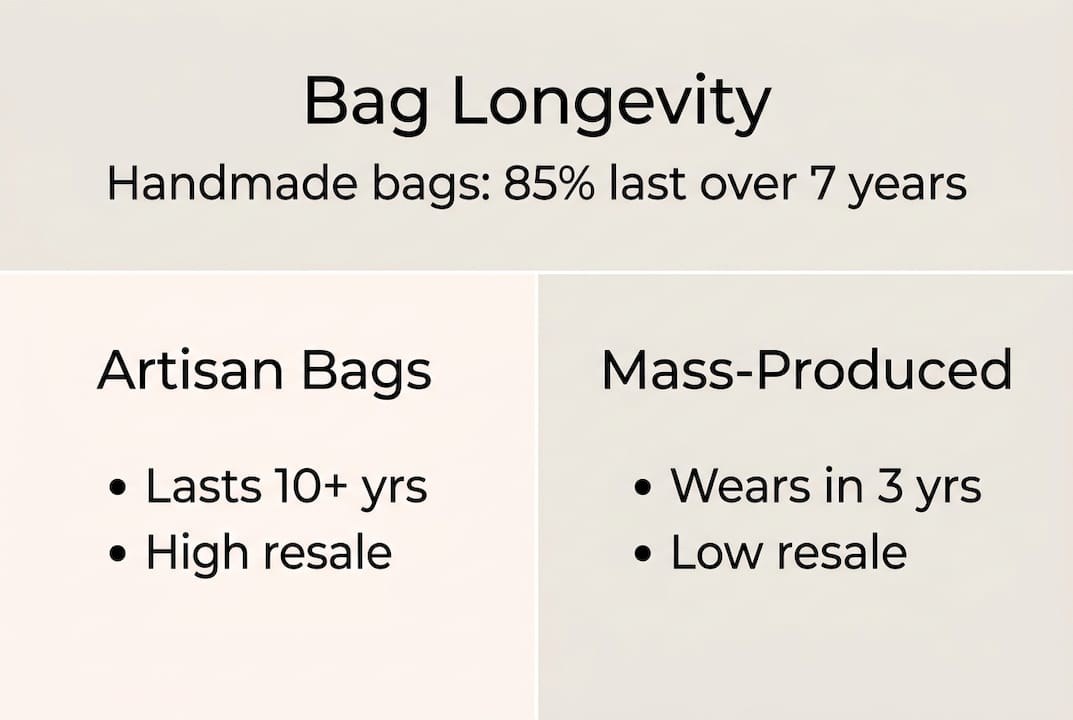 Infographic comparing handmade vs mass bag longevity