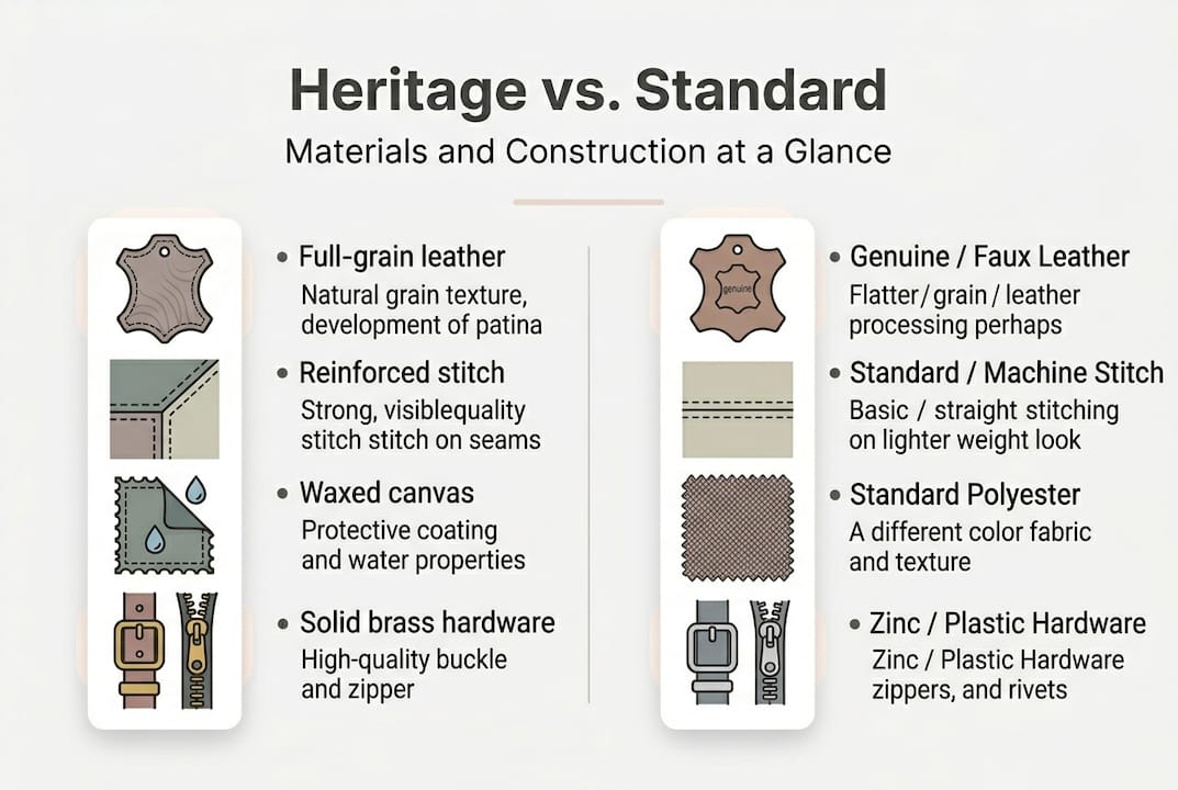 Infographic heritage collection materials and construction