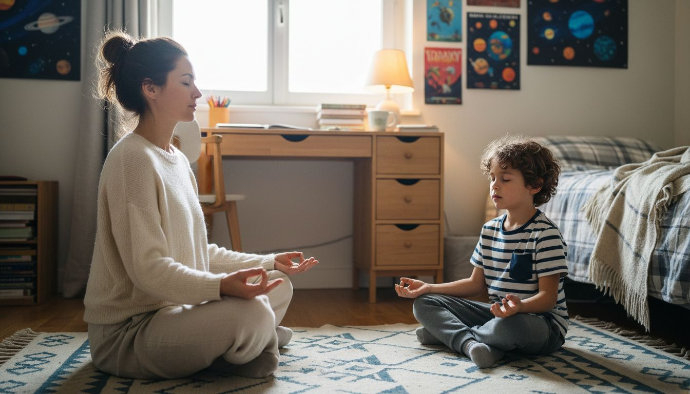 Momento di mindfulness condiviso tra genitore e figlio