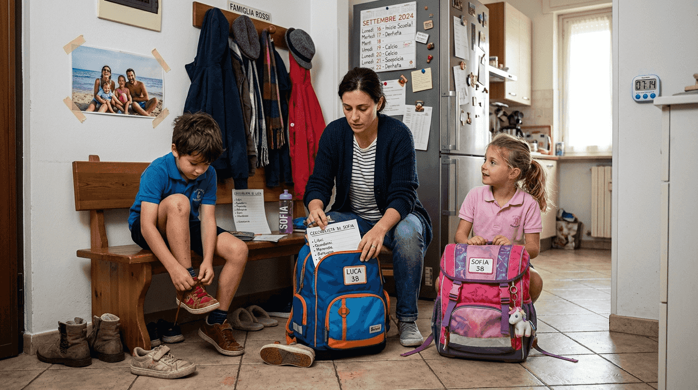 Mamma alle prese con la routine mattutina dei suoi gemelli con ADHD