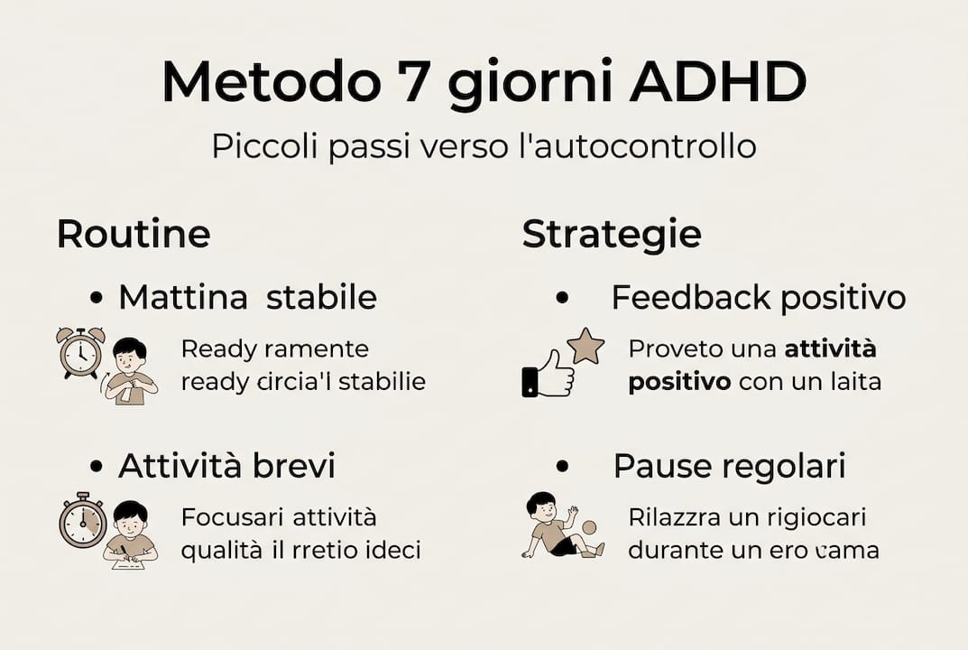 Infografica: come organizzare la settimana con il metodo 7 giorni per l’ADHD – routine quotidiane e strategie pratiche