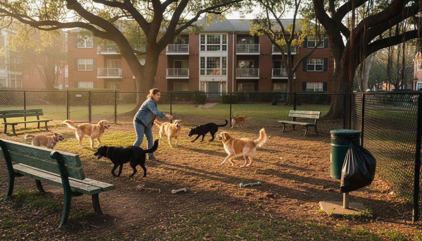 Dogs and owners at apartment dog park
