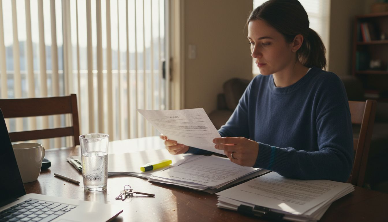 draftpost 1 Woman reading apartment lease at table