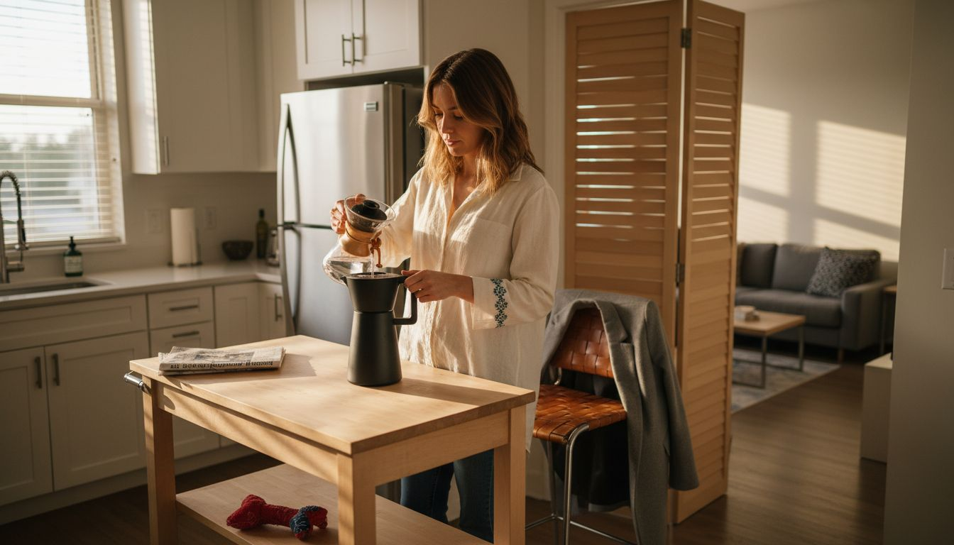 What Makes an Apartment Modern in Boca Raton 1 Woman preparing coffee in open-plan apartment