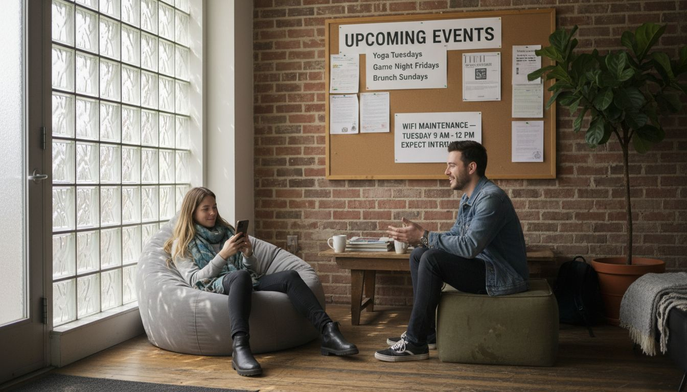 Young professionals in co-living lounge area