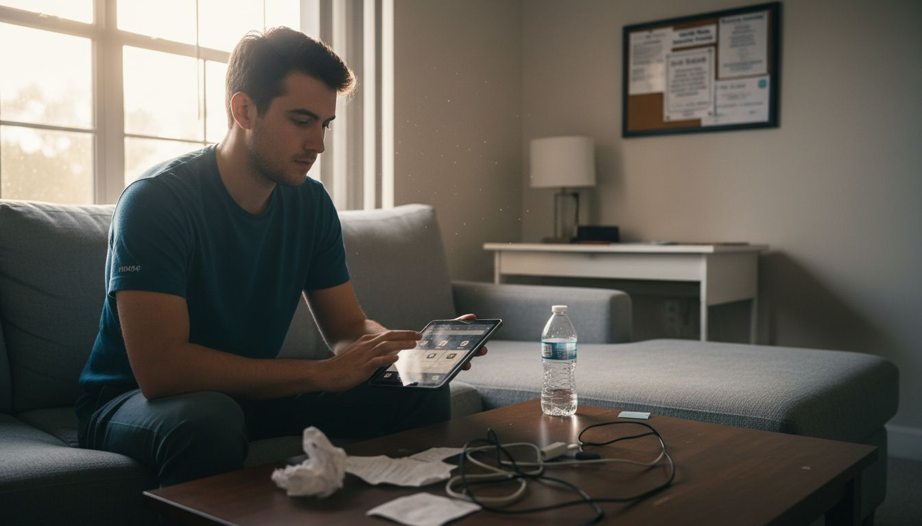 Resident using smart tech in apartment