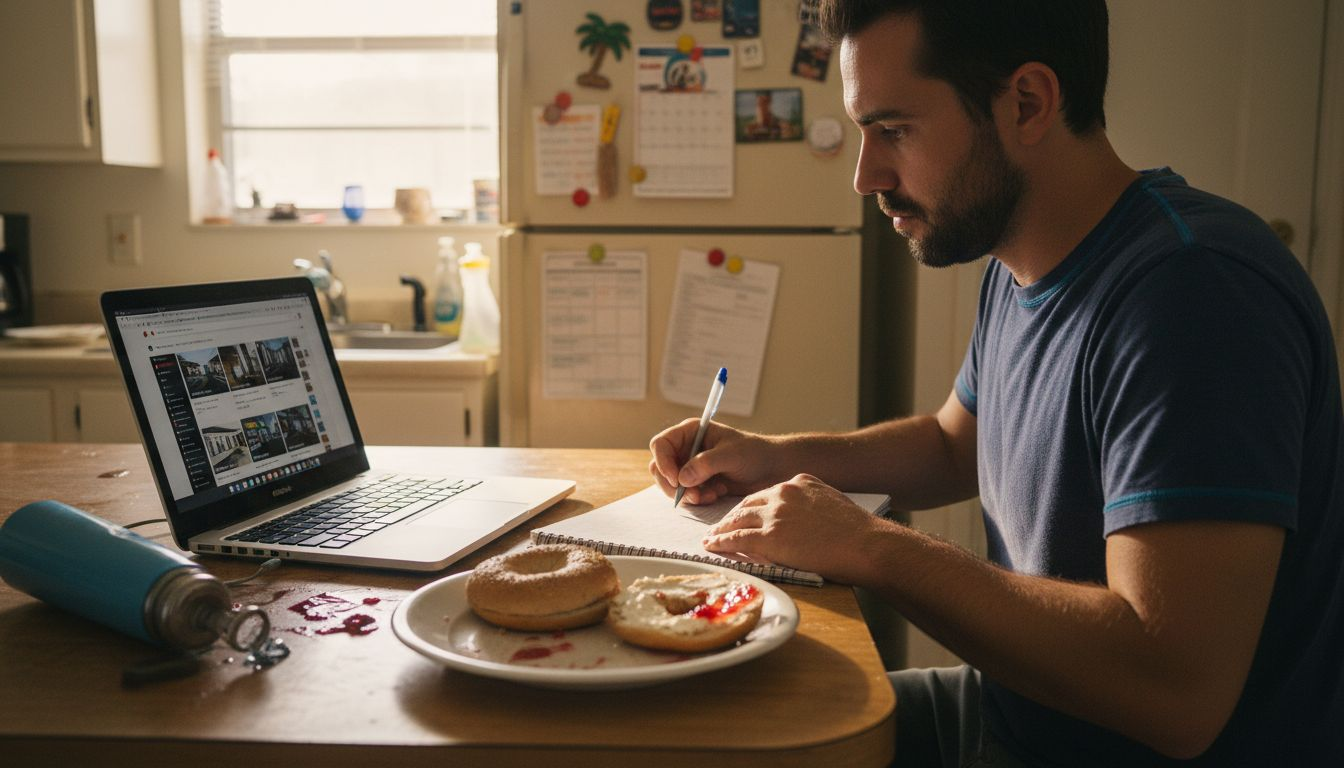 Man comparing online apartment listings