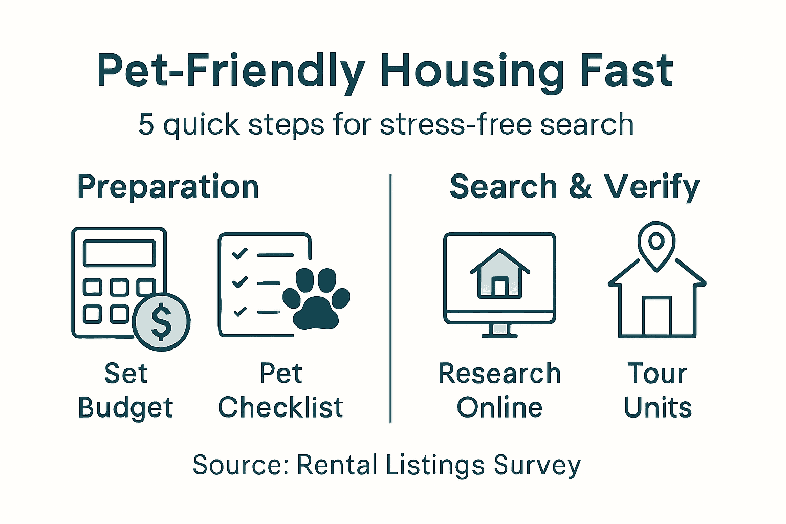 How to Find Affordable Pet-Friendly Housing Fast 2 Infographic outlining steps for pet-friendly rentals