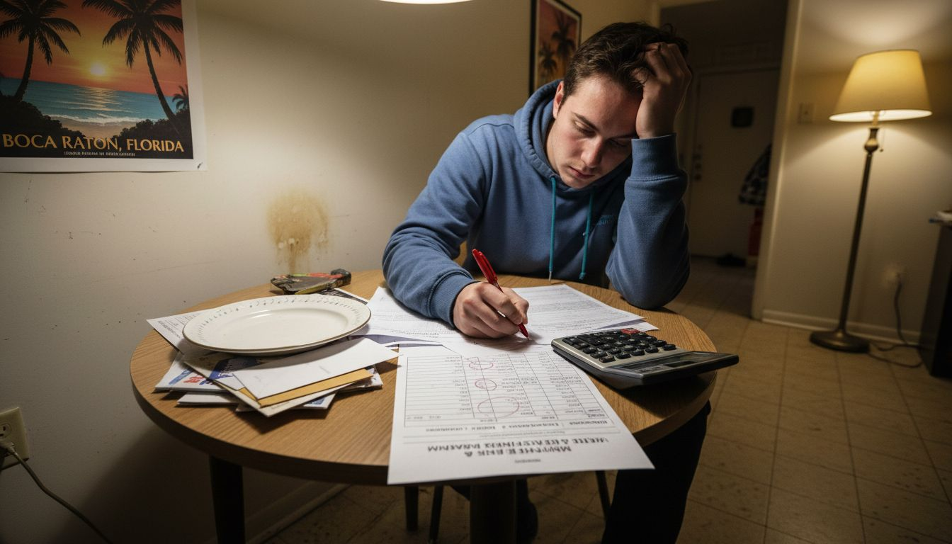 Student calculating off-campus rental savings