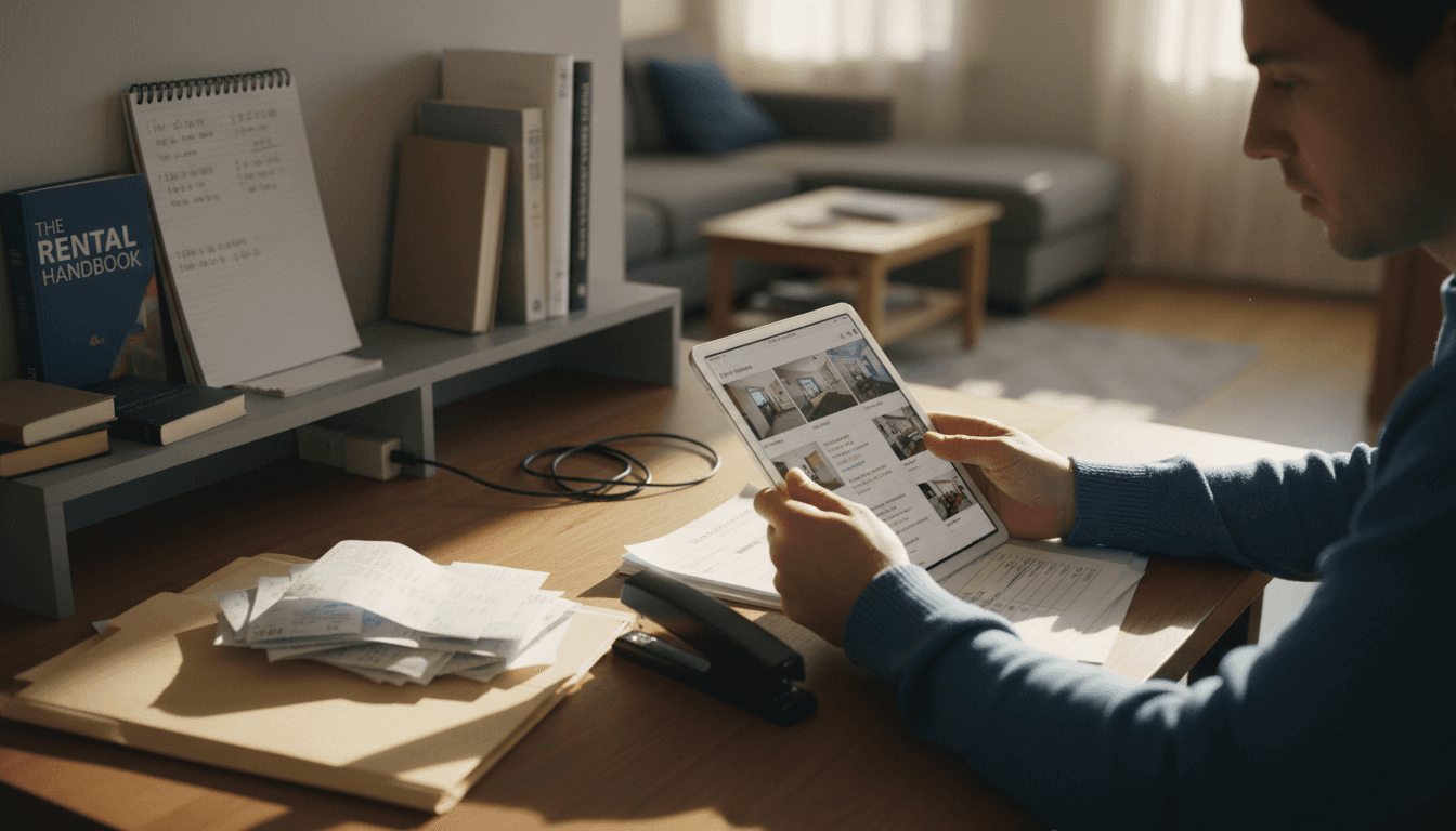 Renter assembles documents and checks listings