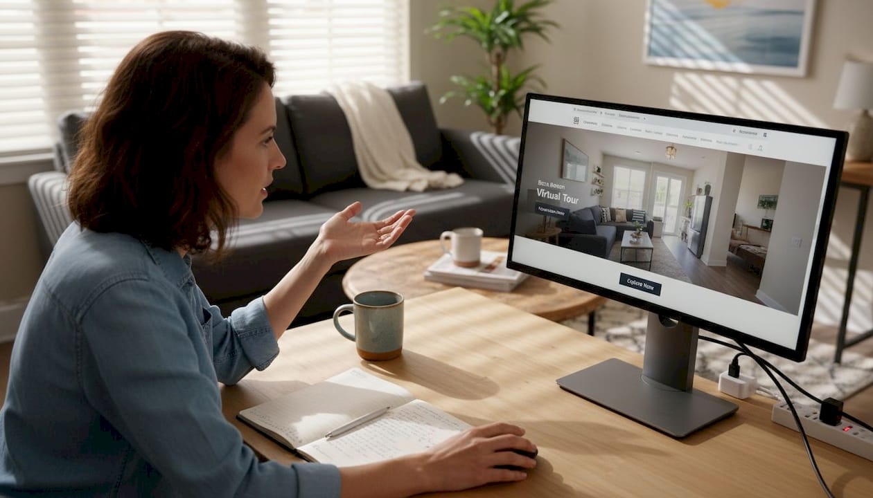 Woman taking a virtual Boca Raton apartment tour