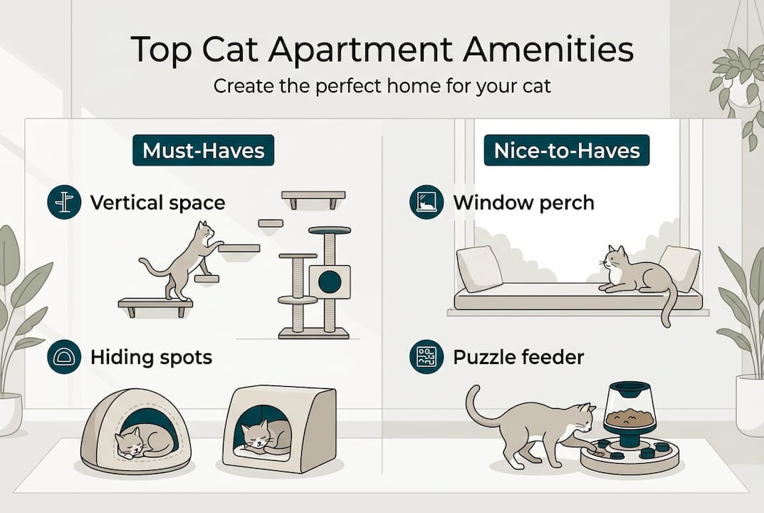 Cat-friendly apartment amenities guide for Boca Raton 1 Infographic shows cat apartment amenities overview