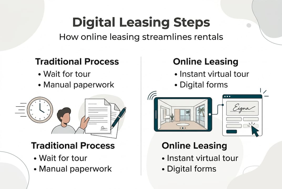 Infographic comparing online and traditional leasing steps