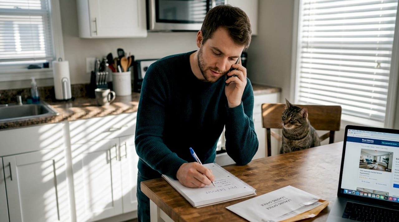 Rental pet agreements: A Boca Raton renter's guide 1 Man discussing pet deposit with cat nearby