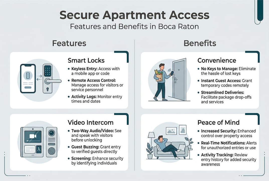 Secure apartment access: features, benefits & Boca Raton tips 2 Infographic comparing secure access features and benefits