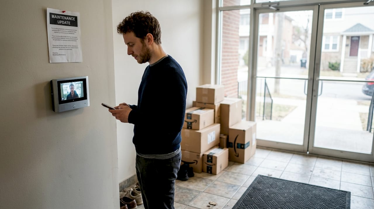 Secure apartment access: features, benefits & Boca Raton tips 1 Man using phone to manage apartment access