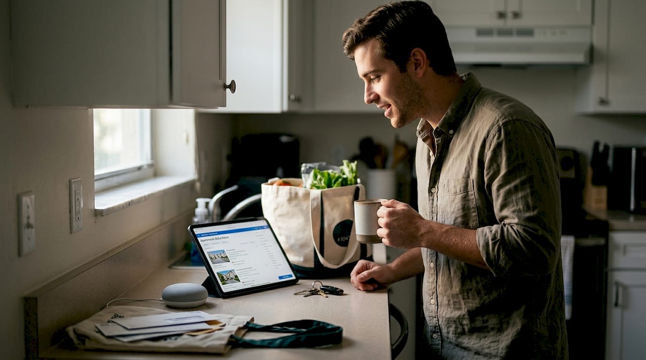 Young professional using voice for apartment search