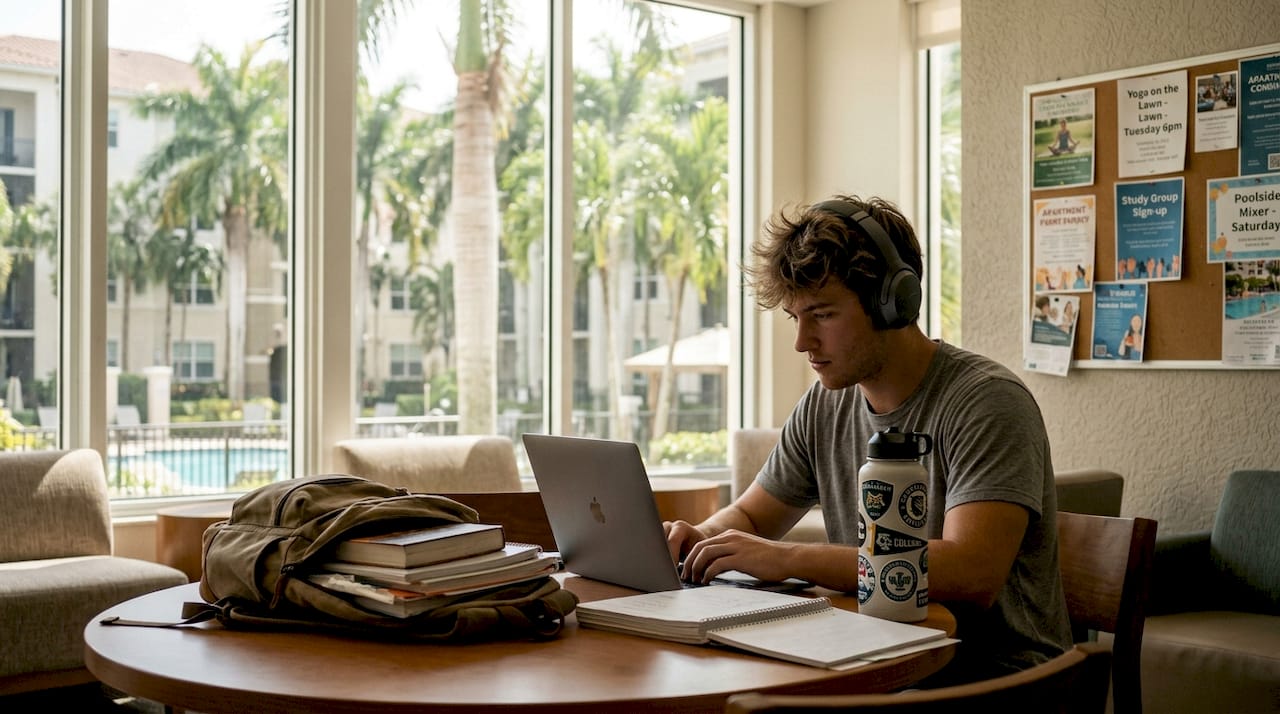 Why amenities matter in rentals: Guide for Boca Raton renters 1 Student using study lounge with rental amenities