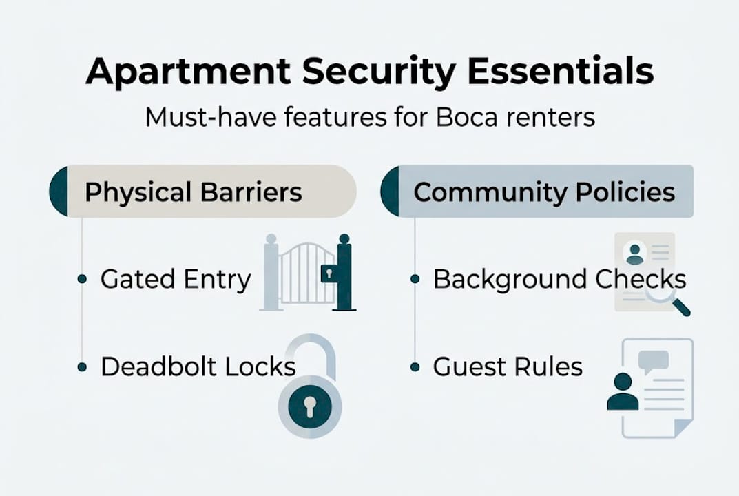 Apartment security essentials: What Boca renters should know 1 Minimalist infographic apartment security essentials