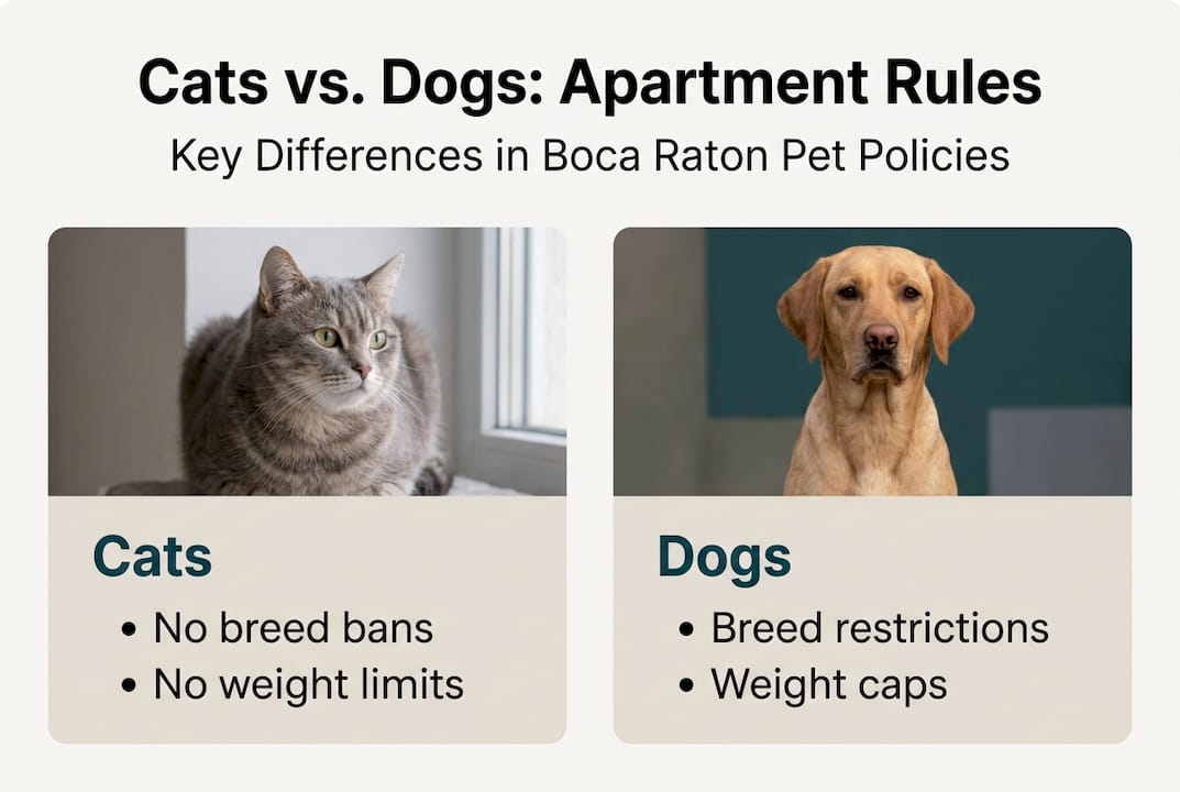 Infographic contrasting cat and dog apartment policies