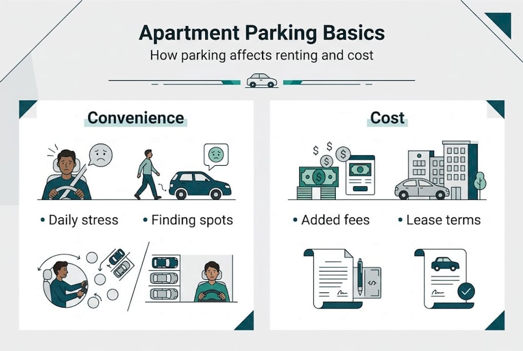 Infographic showing apartment parking key factors