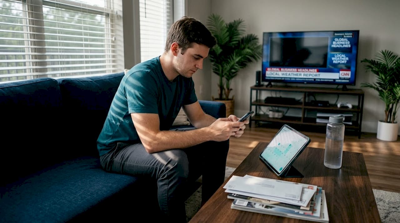 Young professional scheduling apartment tour remotely