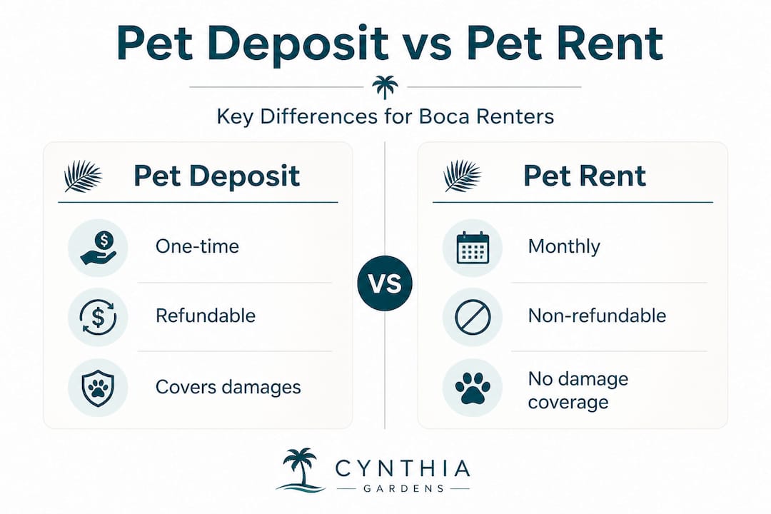 Infographic comparing pet deposit and pet rent features