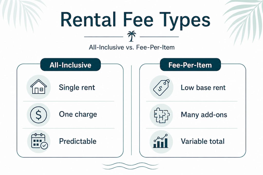 Infographic comparing all-inclusive and fee-per-item rentals