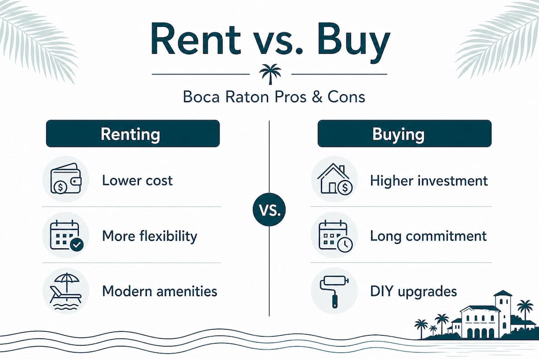 Infographic comparing Boca Raton renting and buying benefits