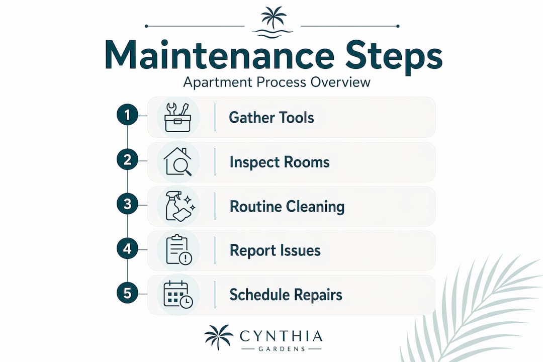 Infographic showing apartment maintenance steps vertical flow