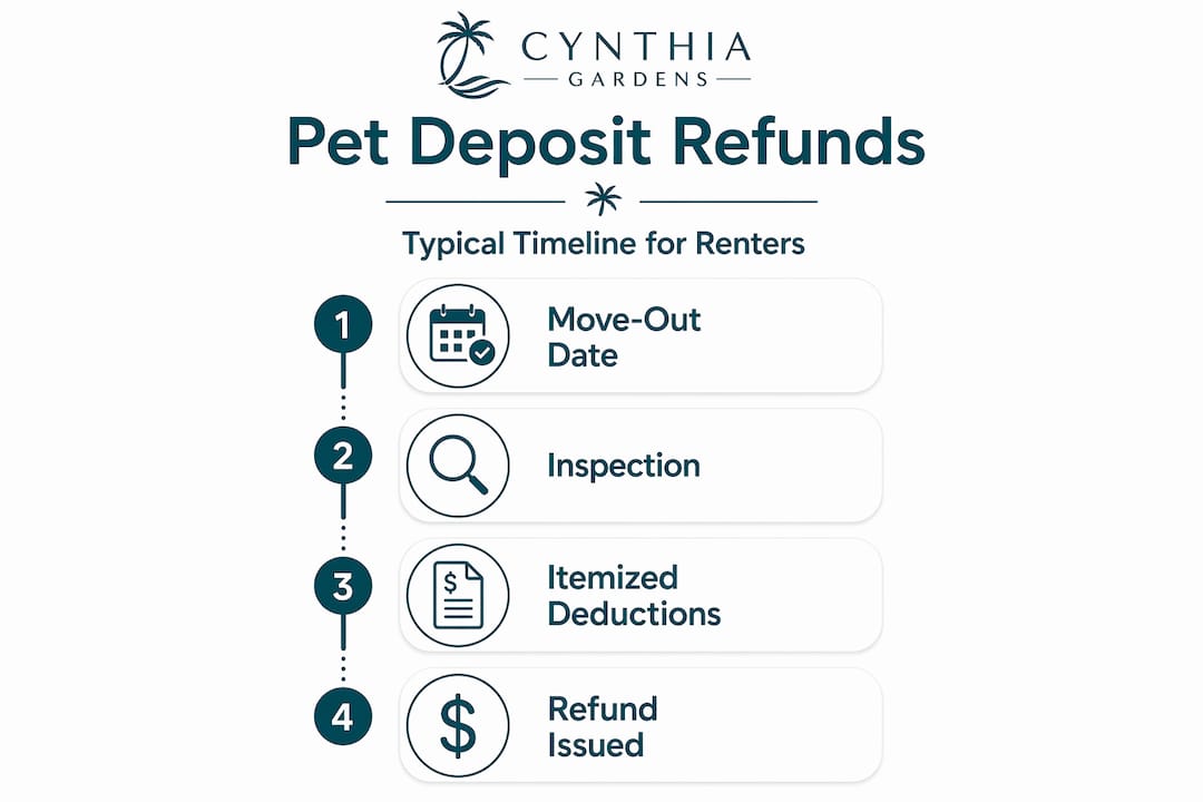 Infographic showing pet deposit refund timeline steps
