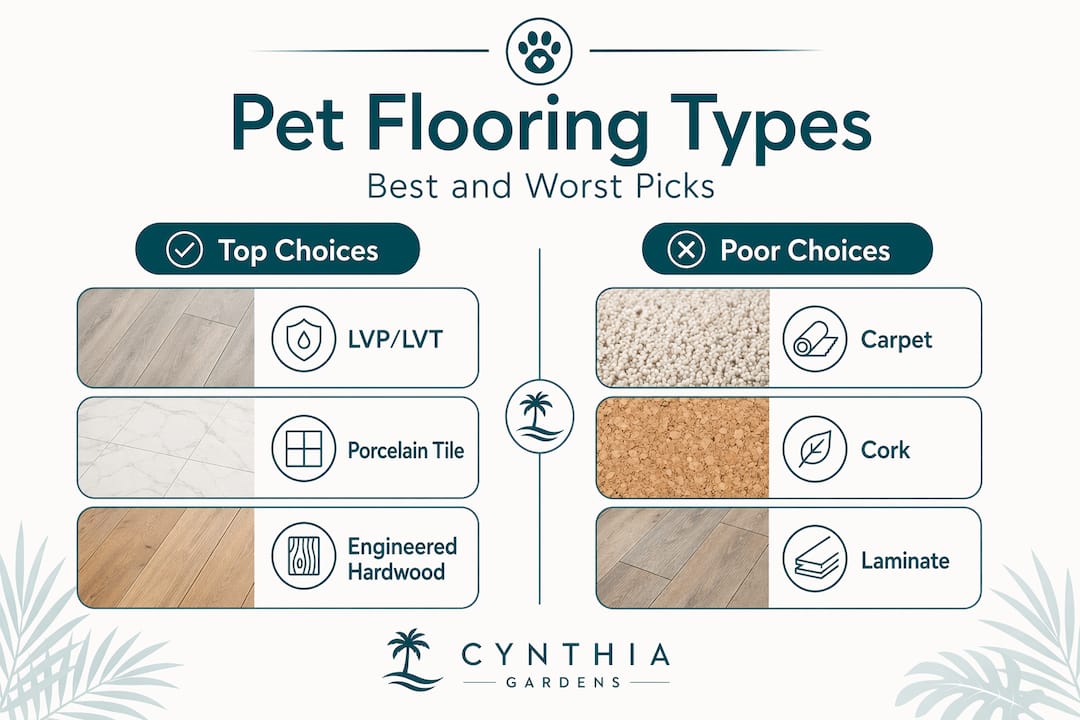 Infographic splitting best and worst pet flooring types